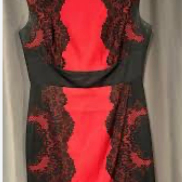 New York & CO Red and Black Sleeveless Lace Sheath  Dress, size 10 EUC - Picture 9 of 11